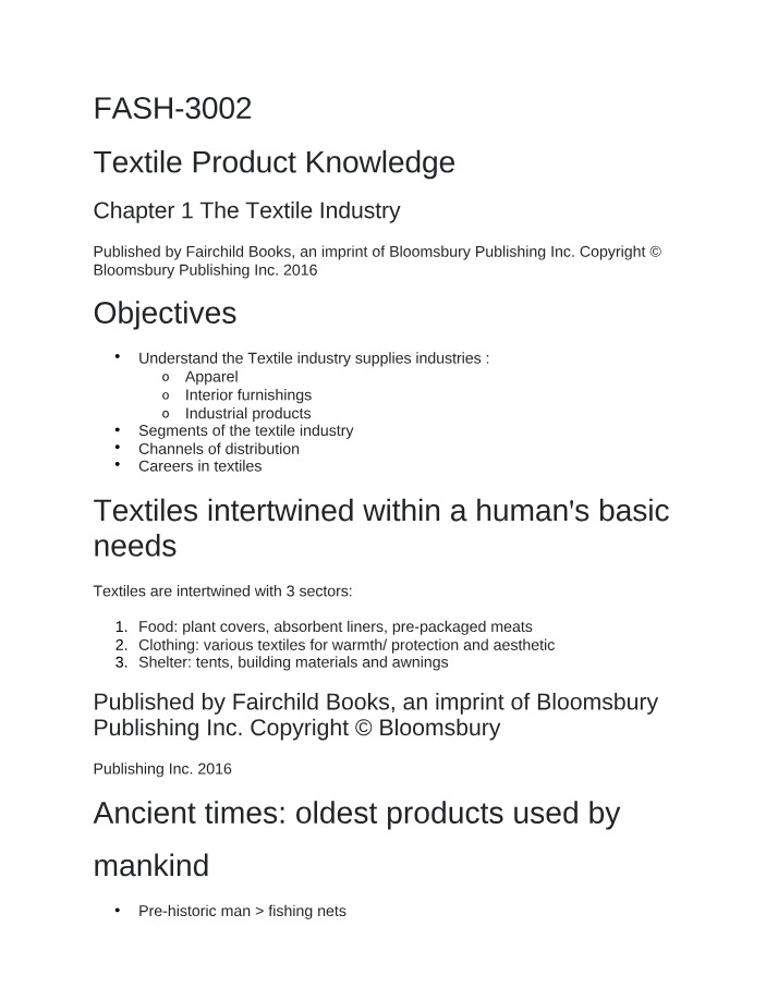 The Textile Industry - Chapter 1