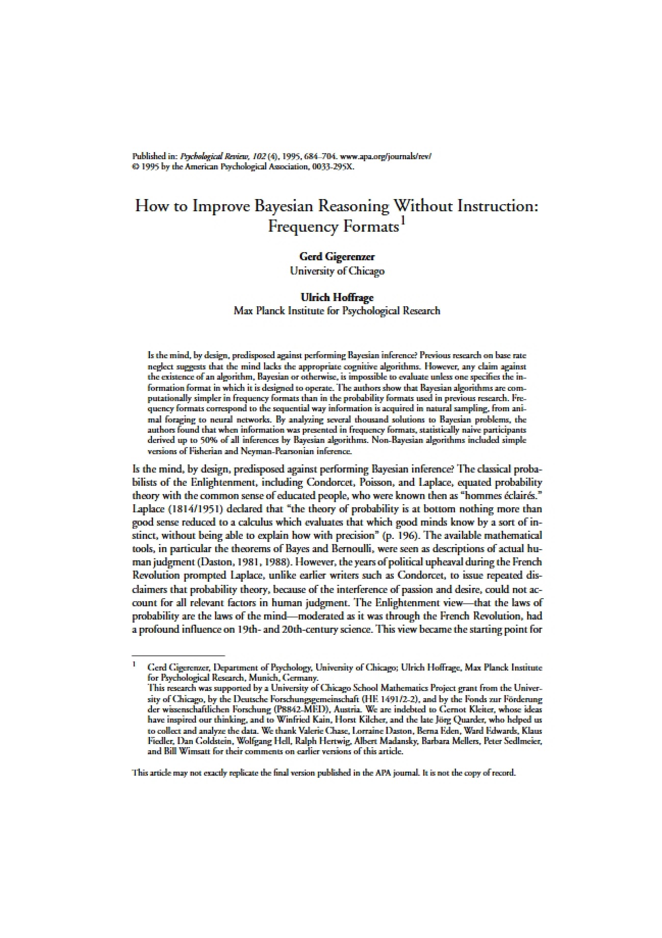 Enhancing Statistical Intuition and Probability