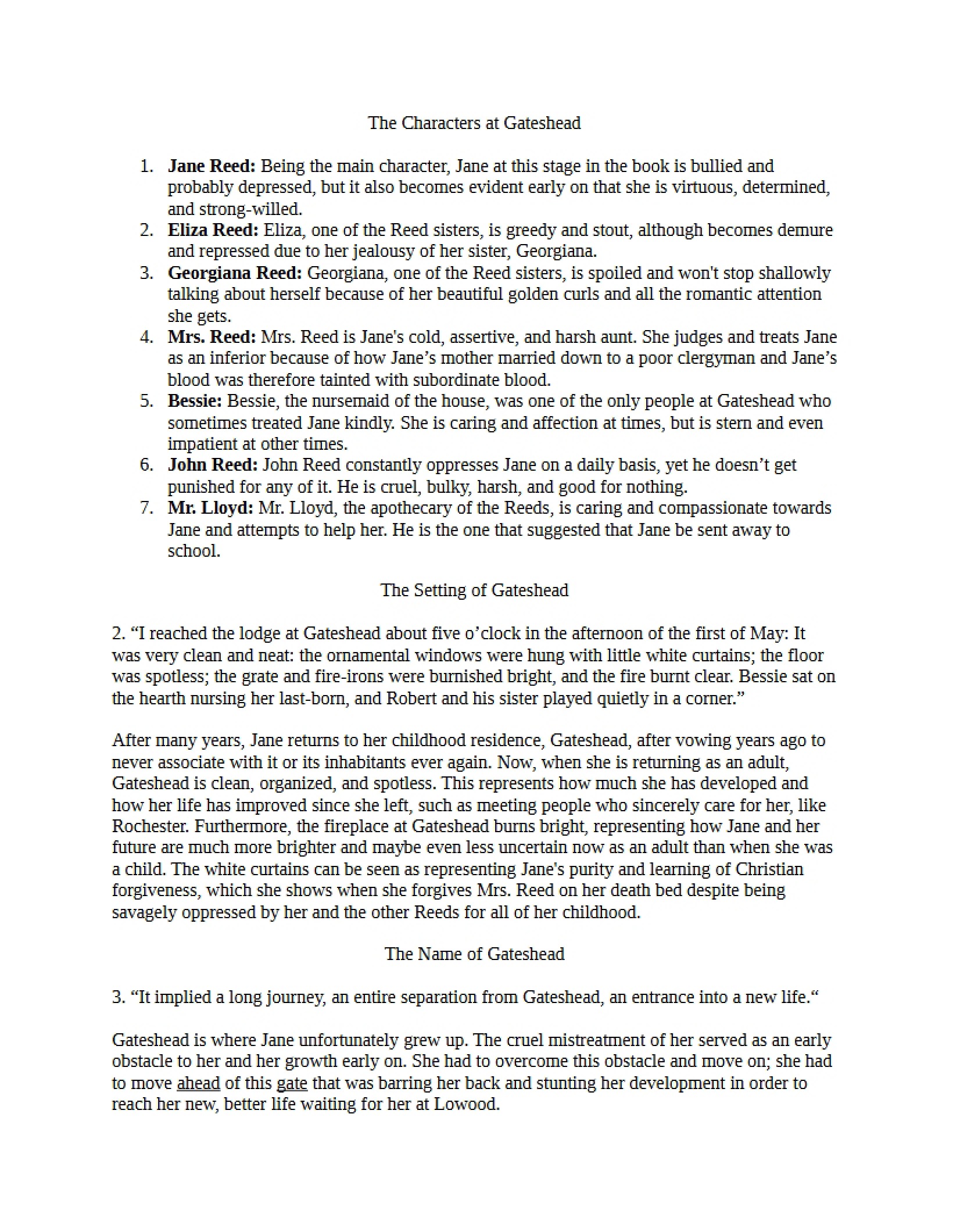 Jane Eyre Gateshead (10th Grade)