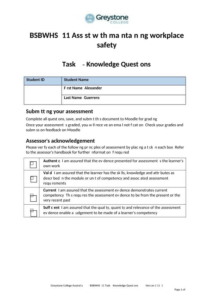 Workplace Safety Consultation Knowledge Questions