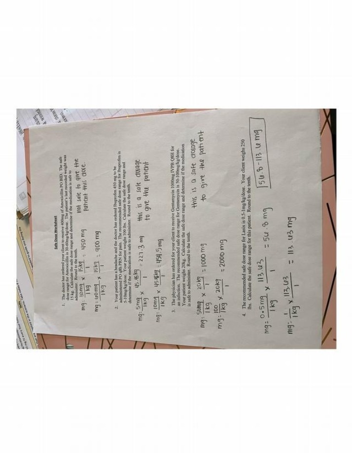 Worksheet on Safe Dosing