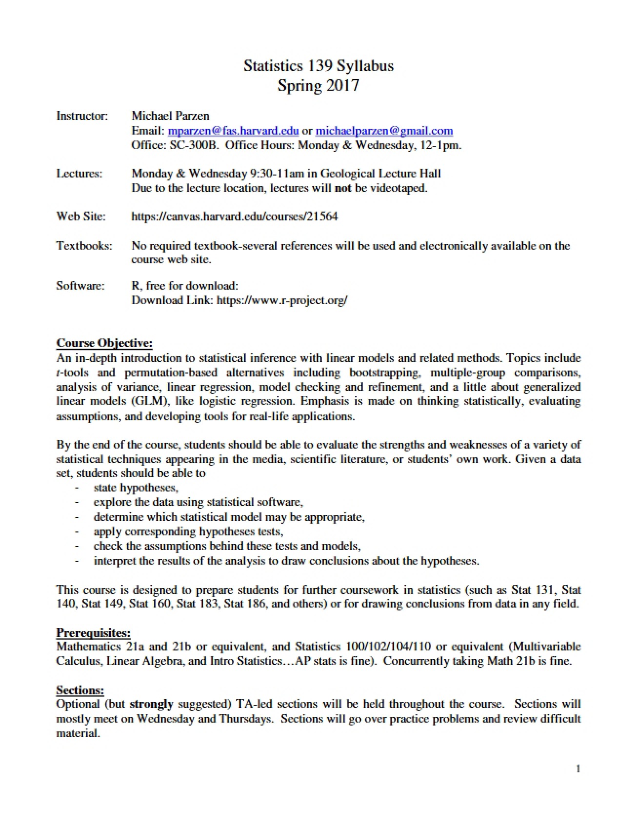 Statistical Sleuthing Syllabus