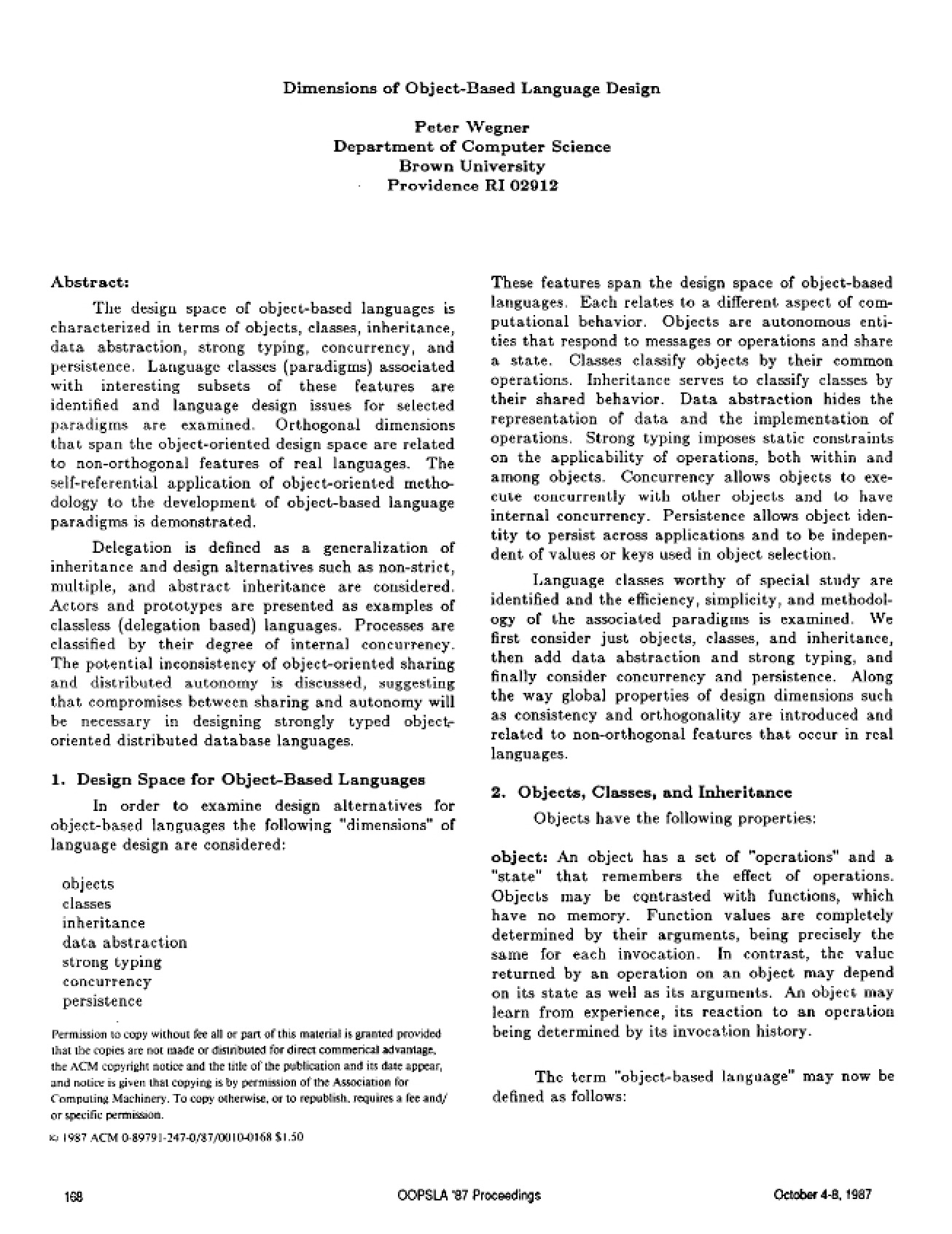 Object-Based Language Design Dimensions