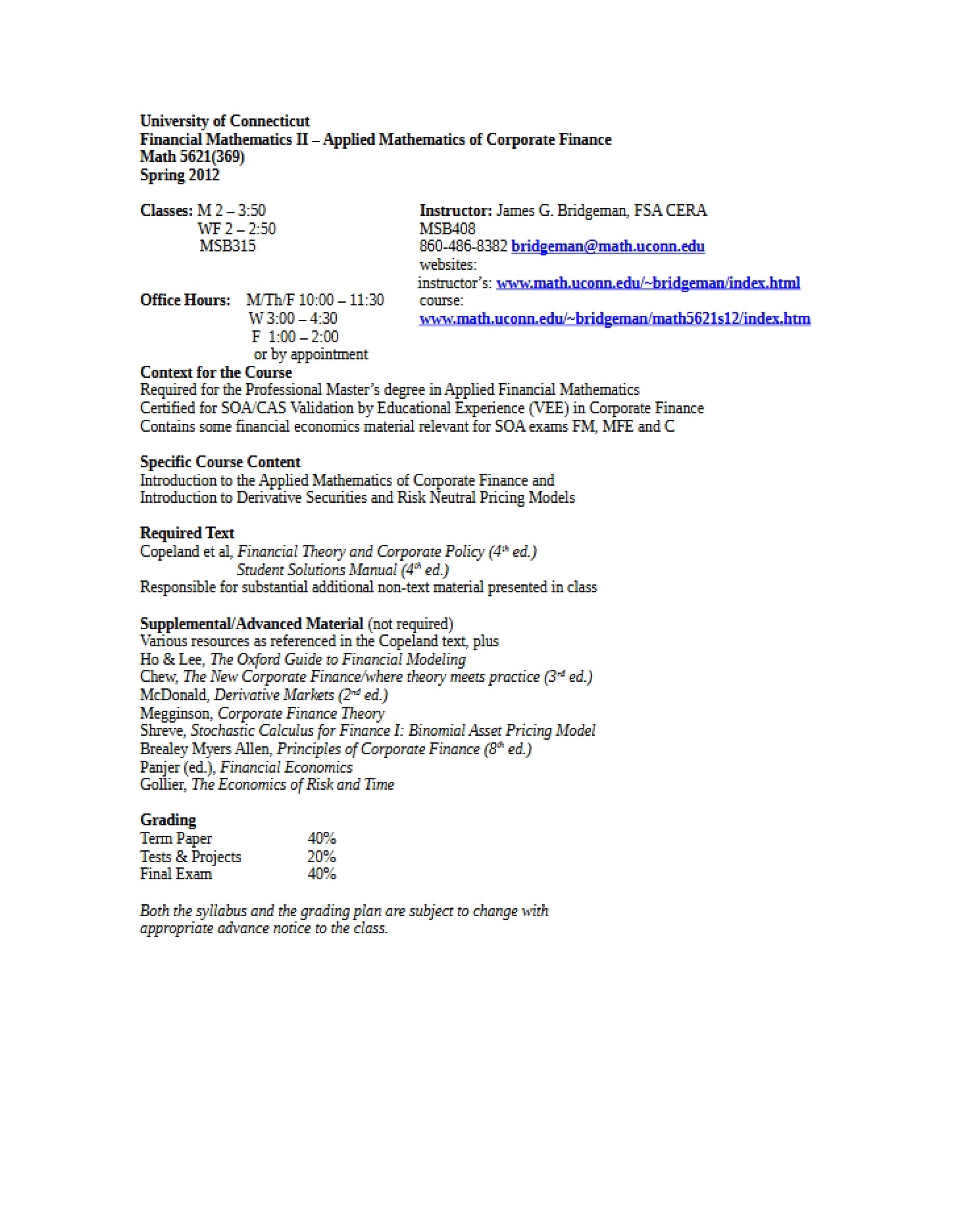 Course Syllabus - MATH 5621