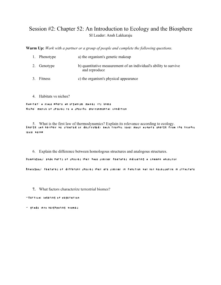 Introduction to Ecology and the Biosphere