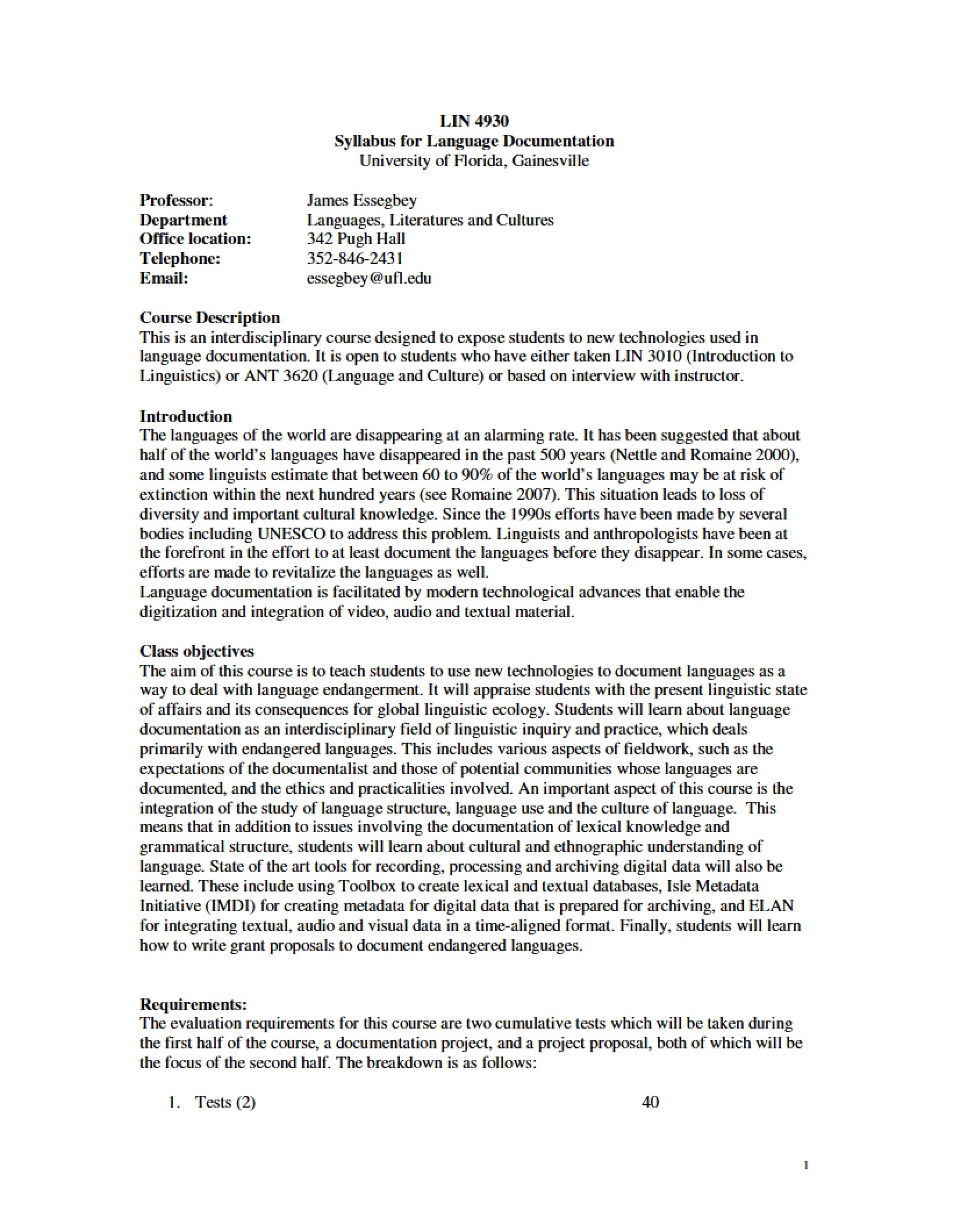 Language Documentation Course Outline