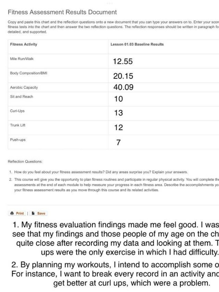 Fitness Assessment Results