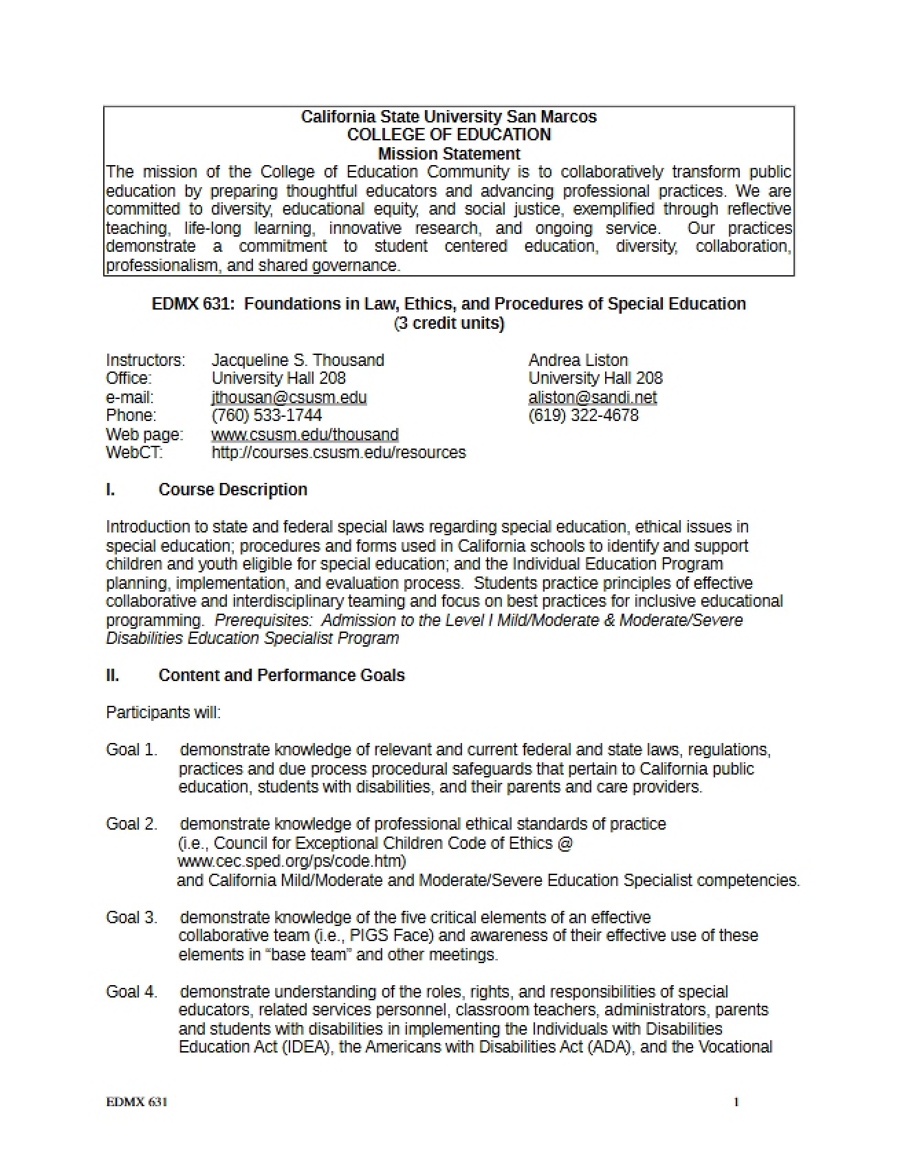 Law and Ethics in Special Education Syllabus