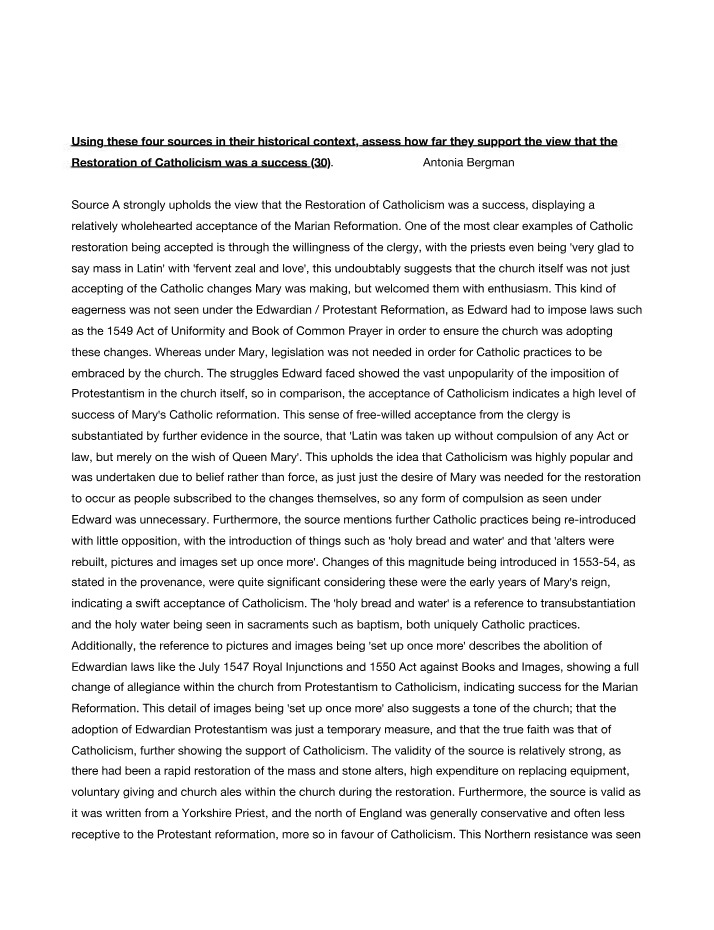 Restoration of Catholicism - Assessing Success