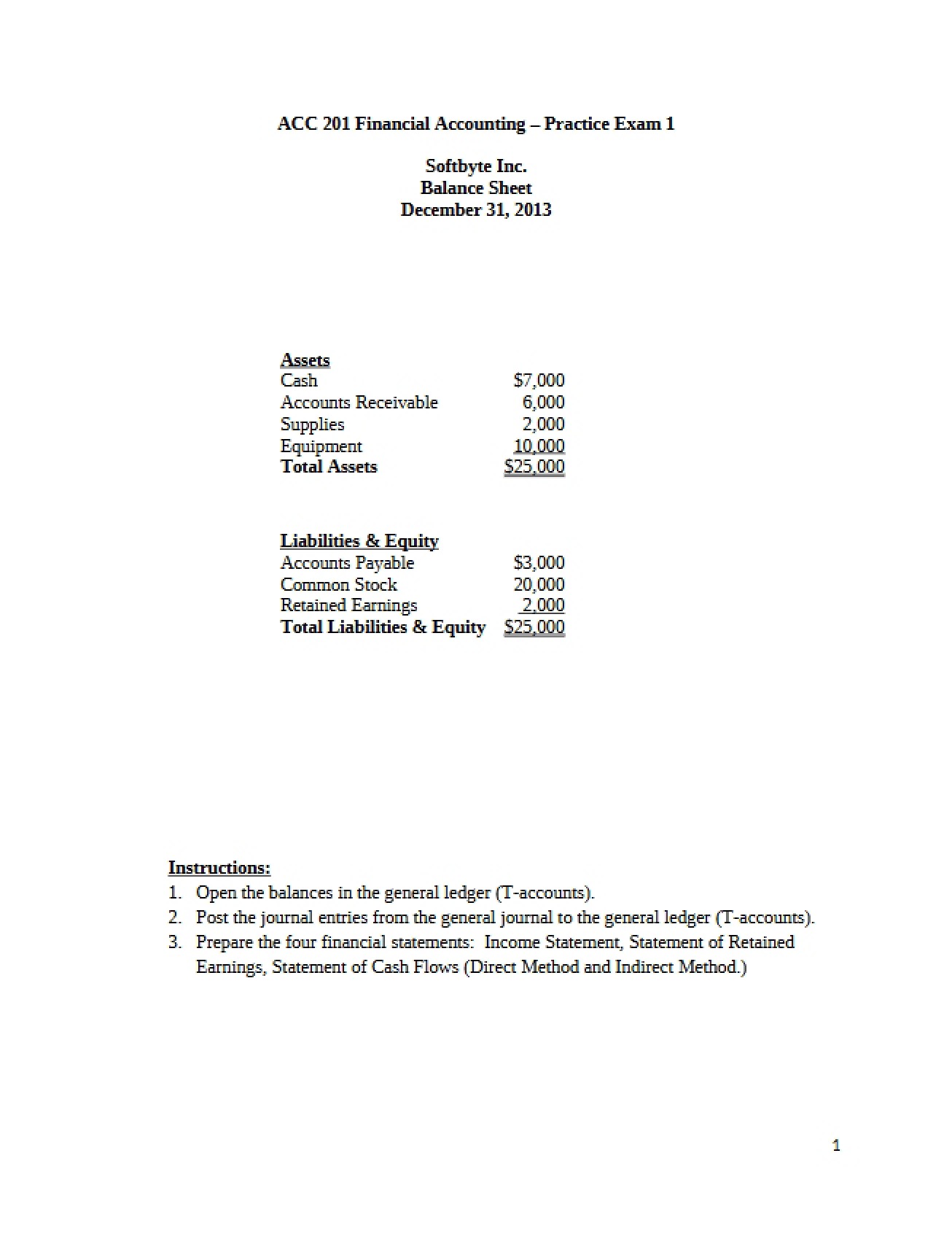 Practice Exam for Accounting