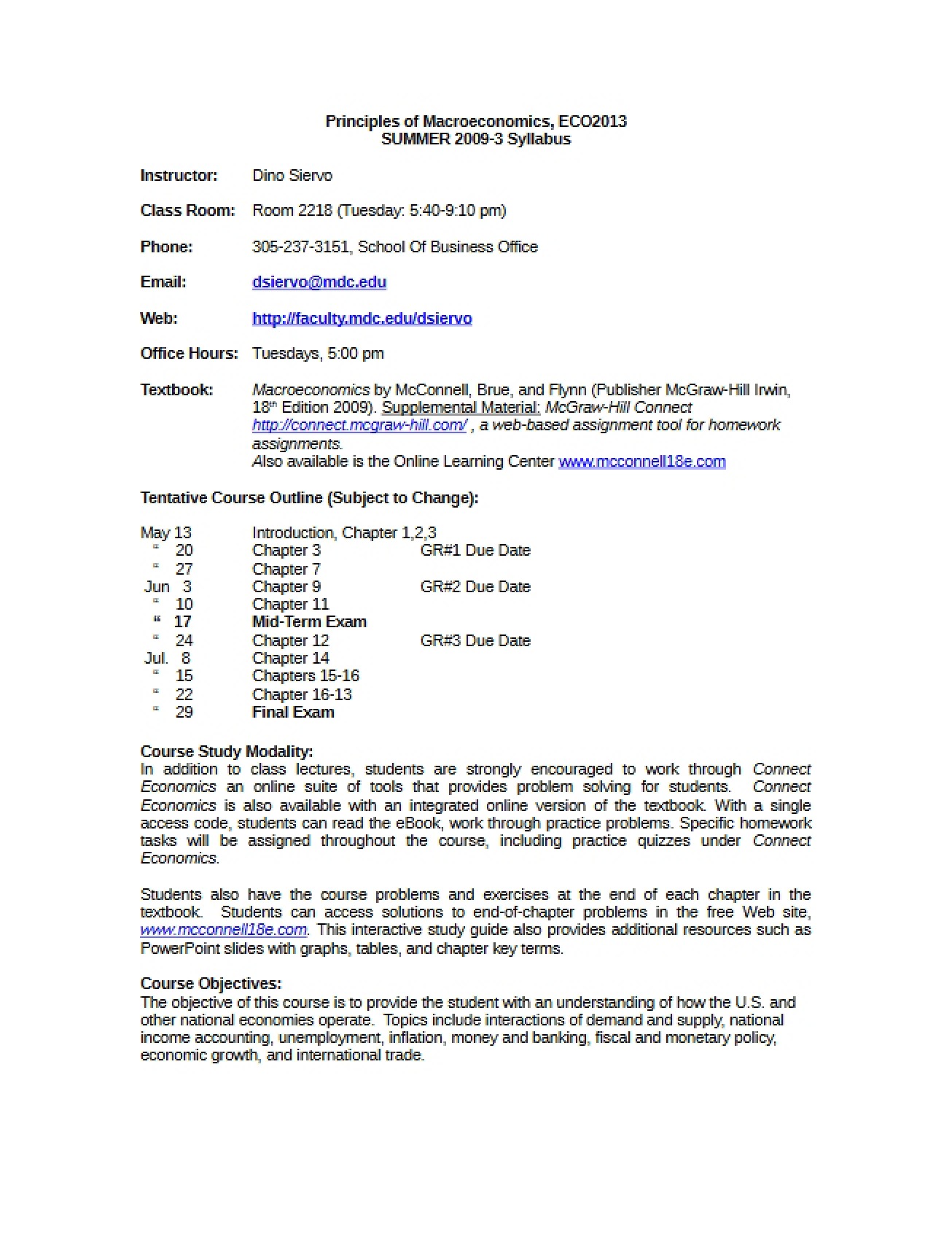 Course Syllabus Macroeconomics