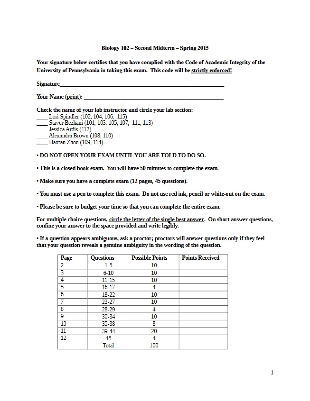 2015 Key for Midterm 2
