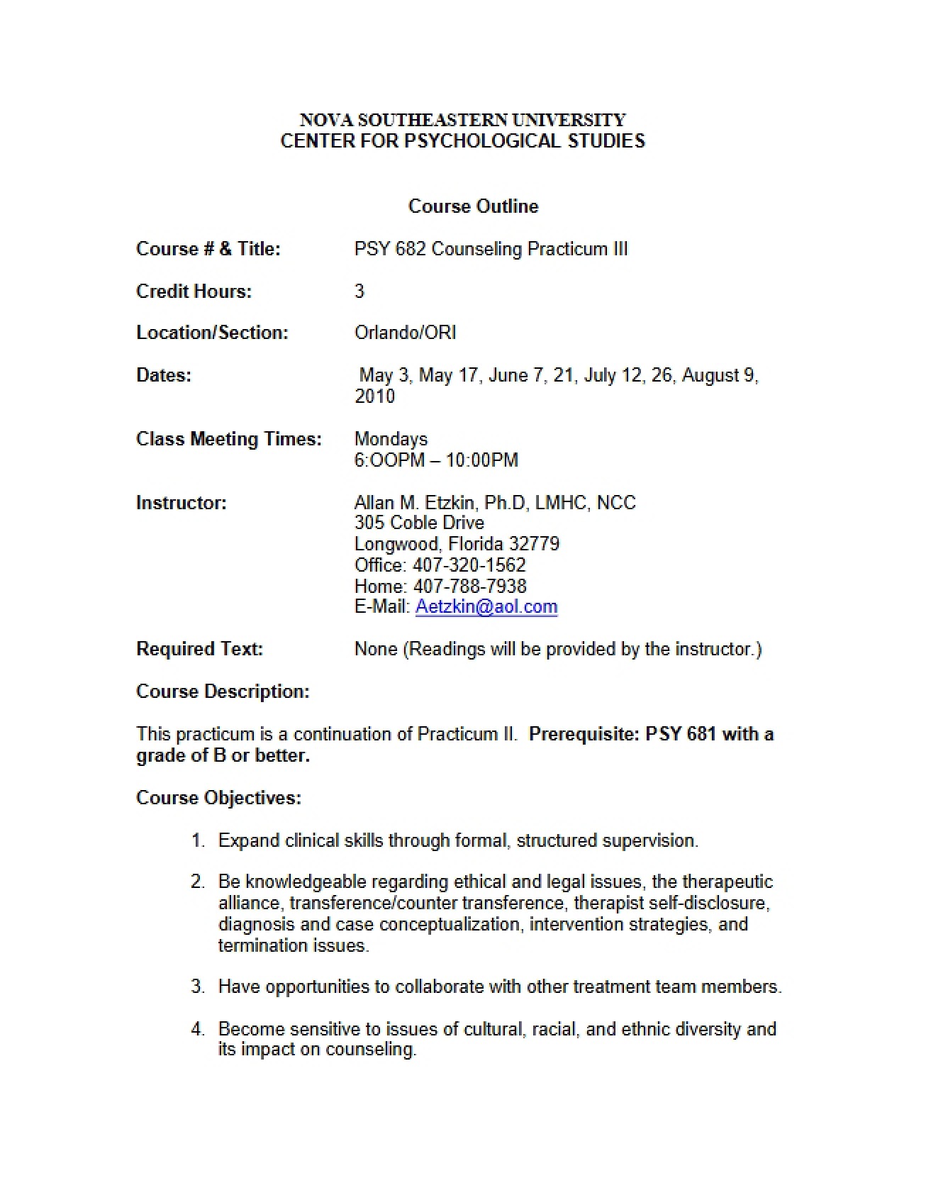 Third Practicum Course Outline