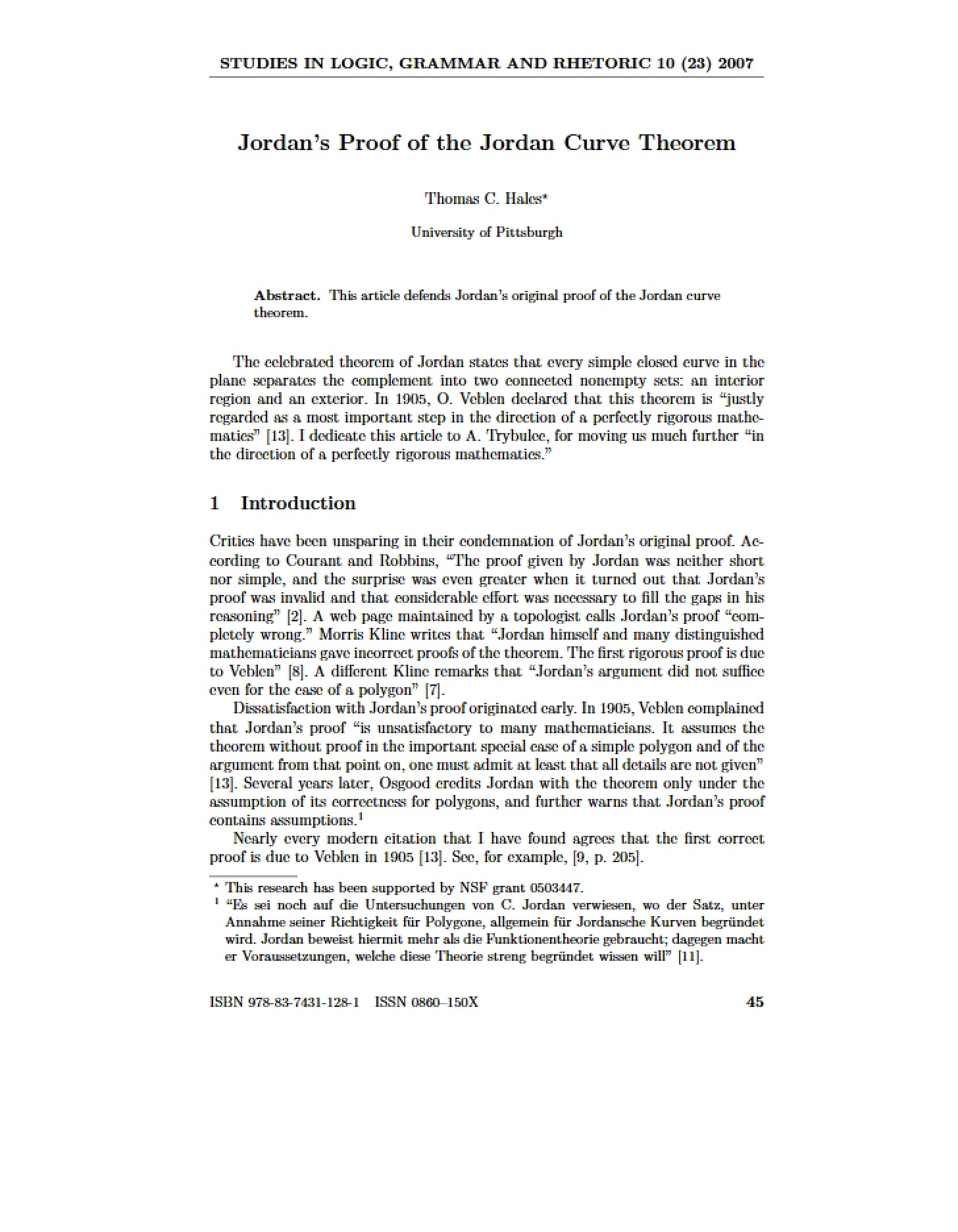 Jordan Curve Theorem Jordan's Proof
