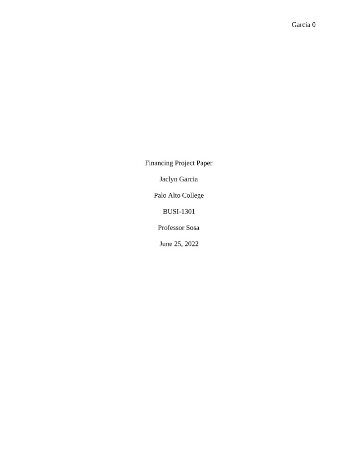 Project Paper on Financing