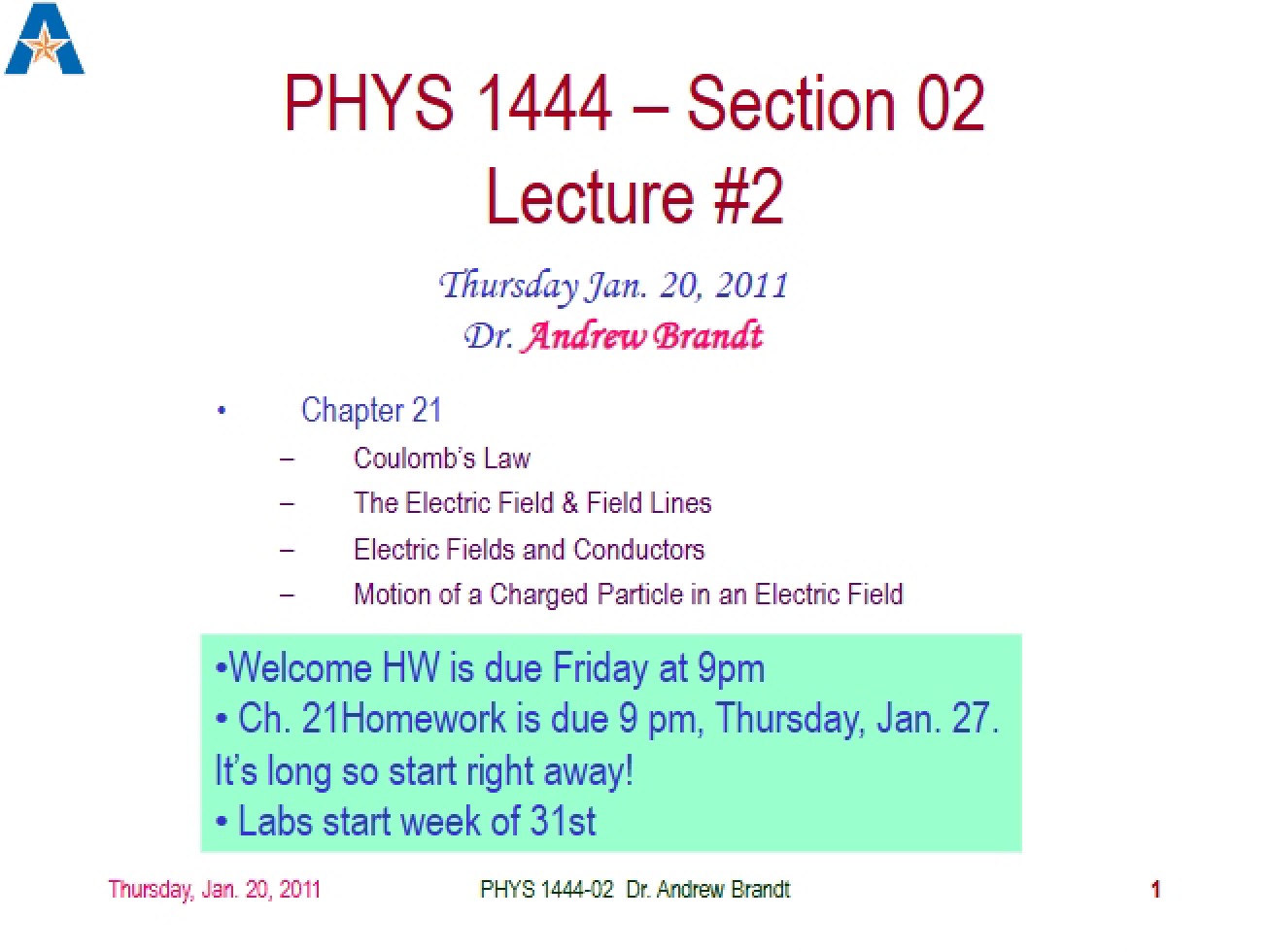 Lecture Notes for PHYS 1444 - 11 Pages