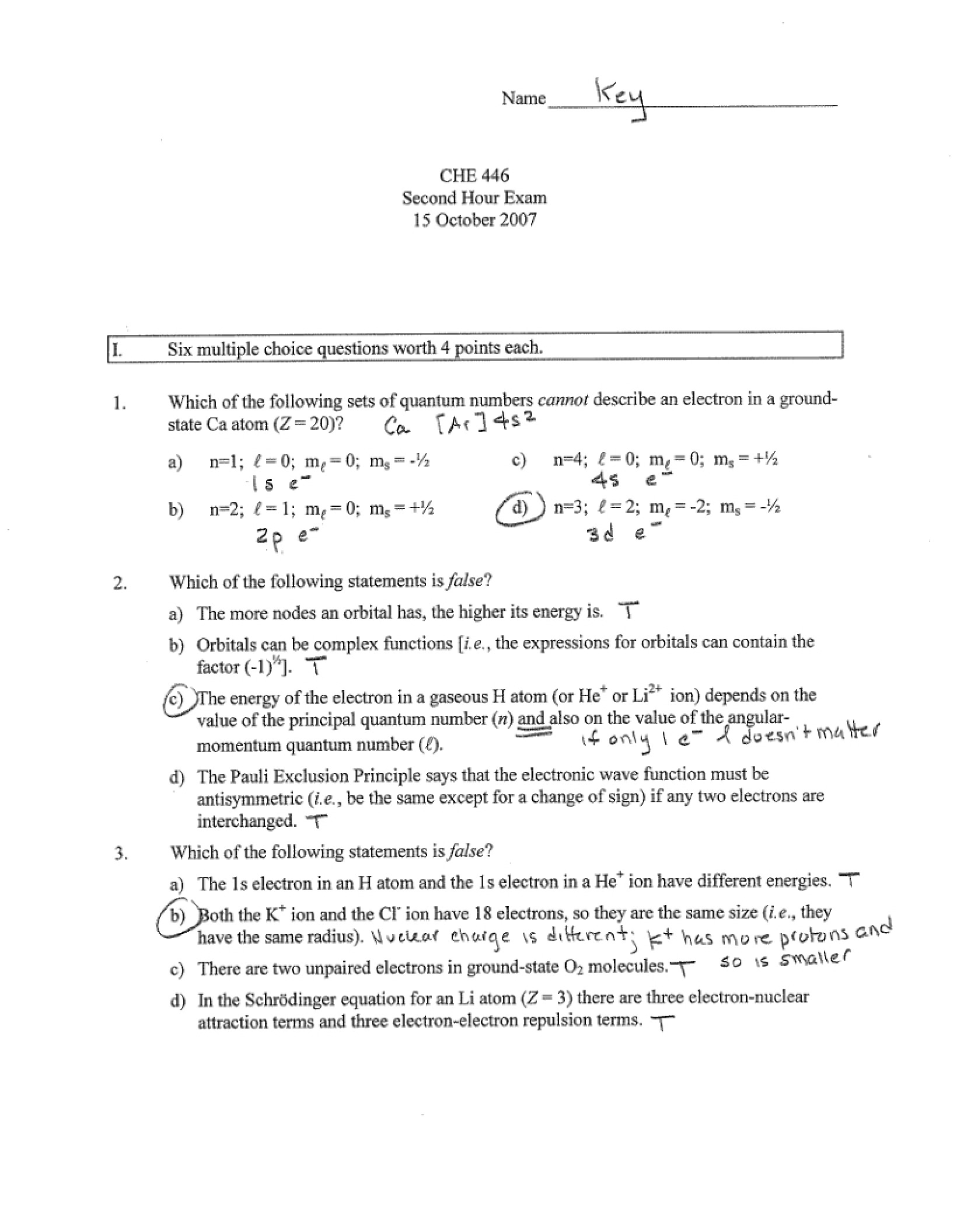 Exam for Second Hour