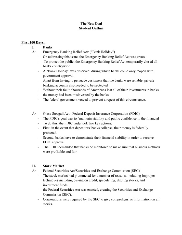 Student Outline - The New Deal