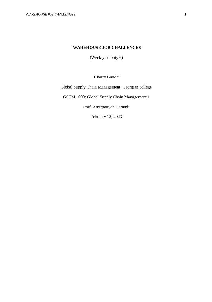 GSCM1000 - Challenges of Warehouse Jobs