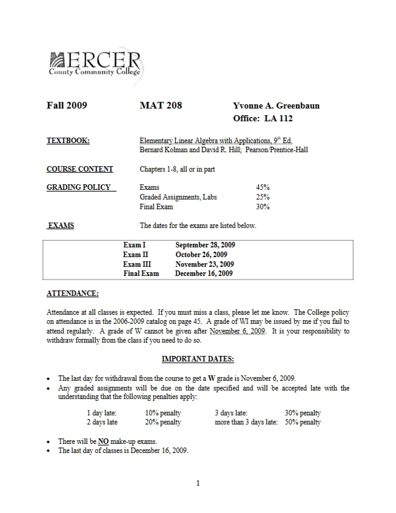Linear Algebra Handout