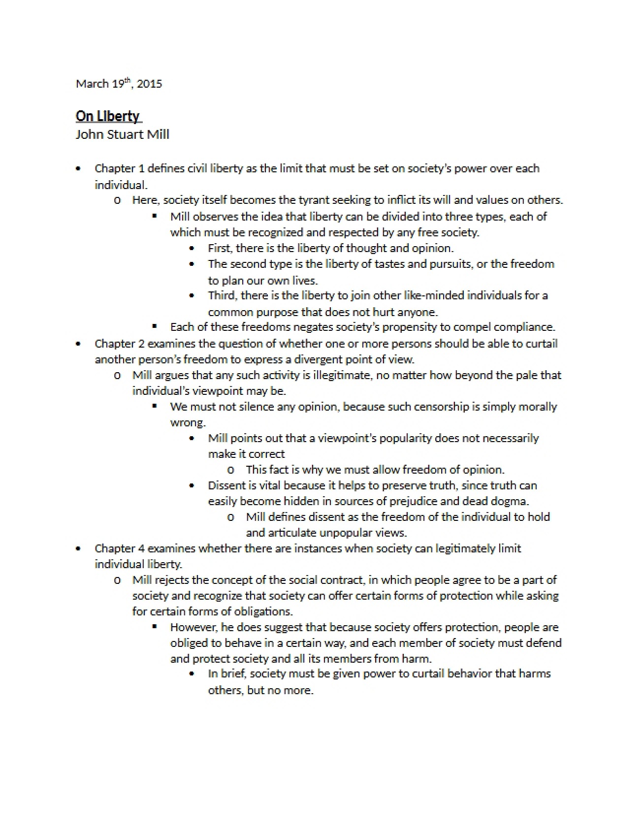 Philosophy of Law Class Notes March 19th