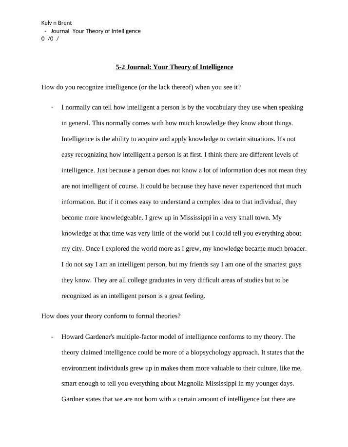 Your Theory of Intelligence - 5-2 Journal
