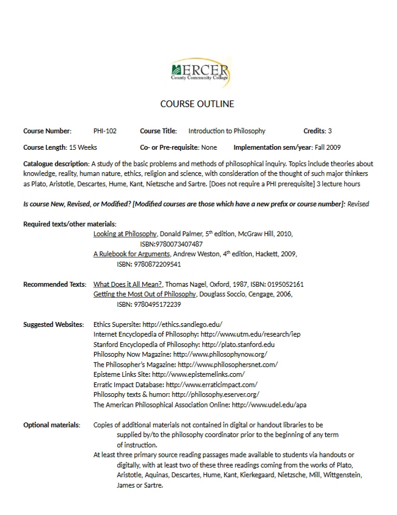 Philosophy Introduction Outline