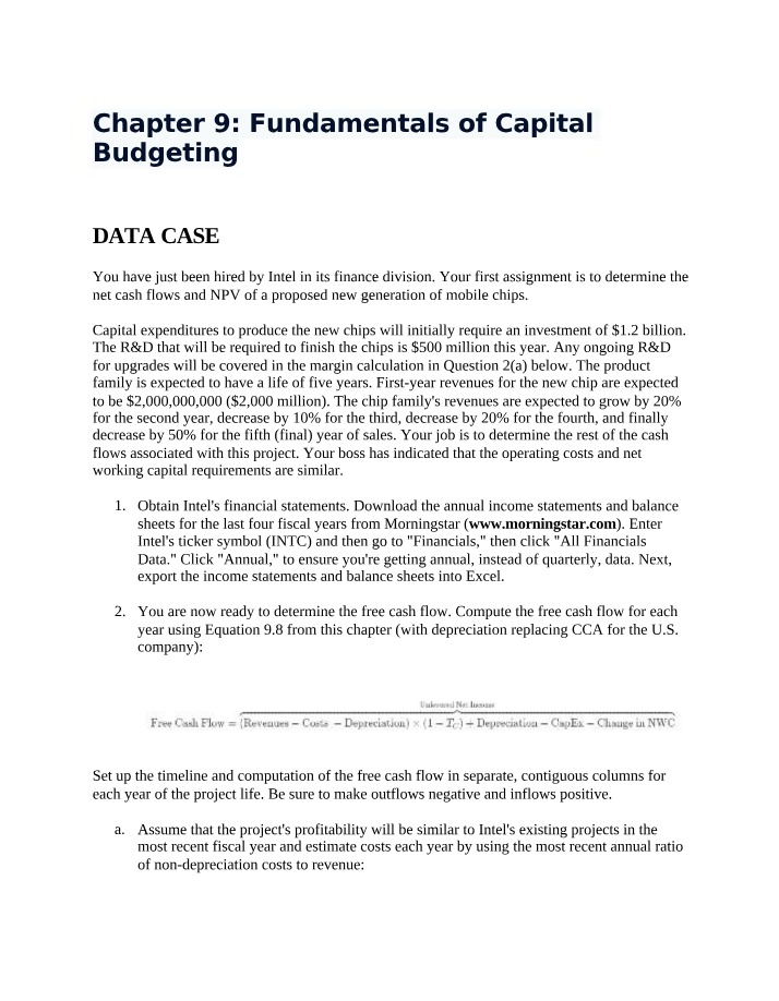 Intel Mobile Chips NPV and Net Cash Flows Calculation