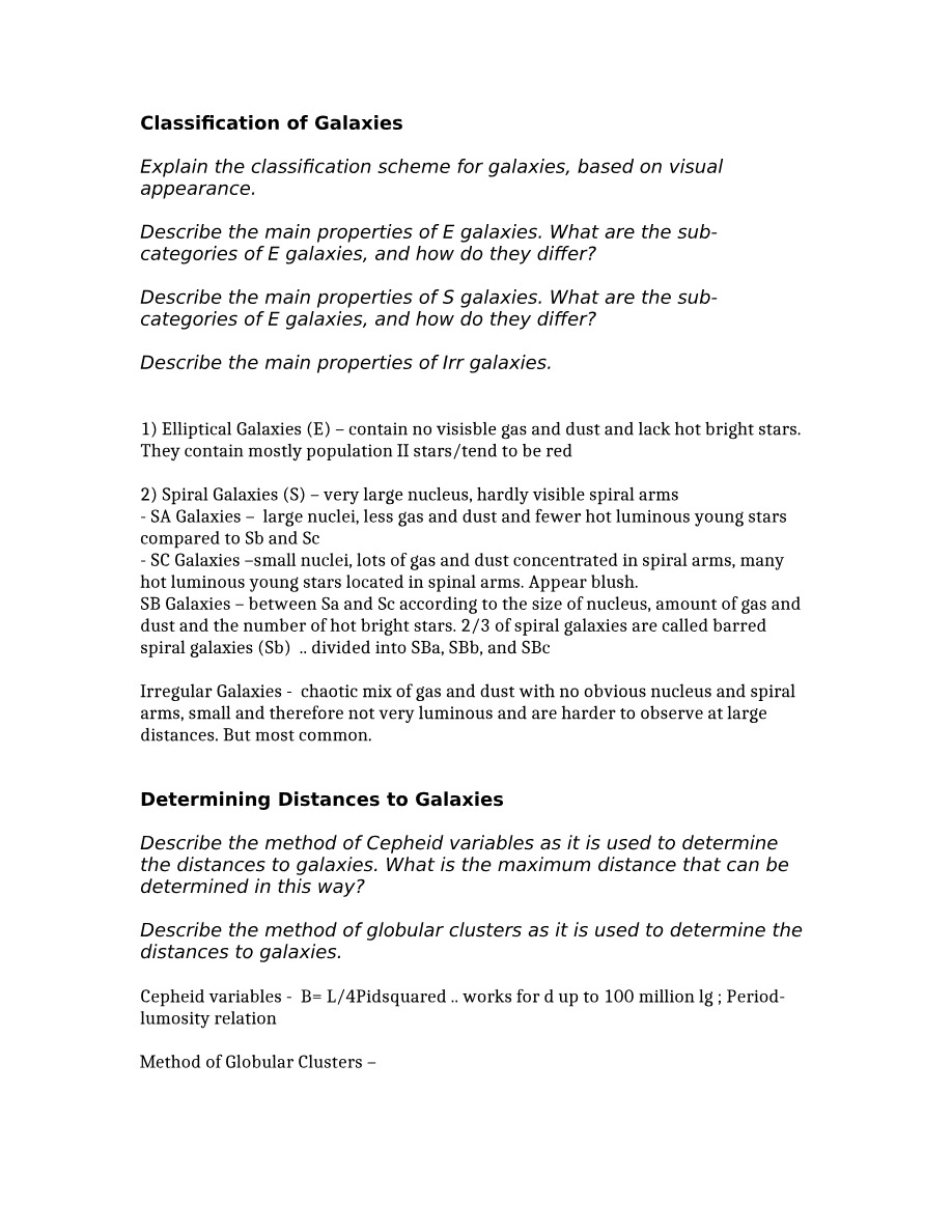 Galaxies - Properties and Classification