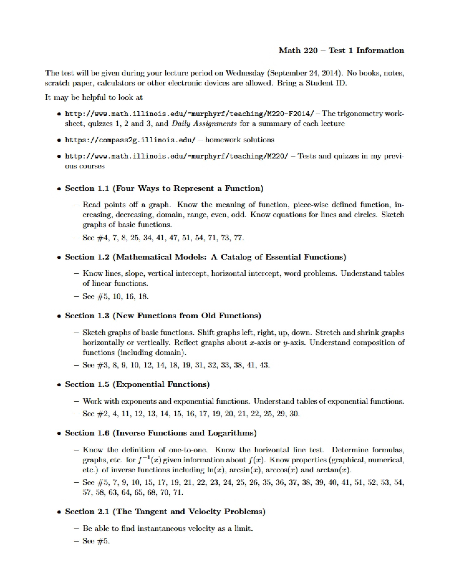 Info for Exam 1