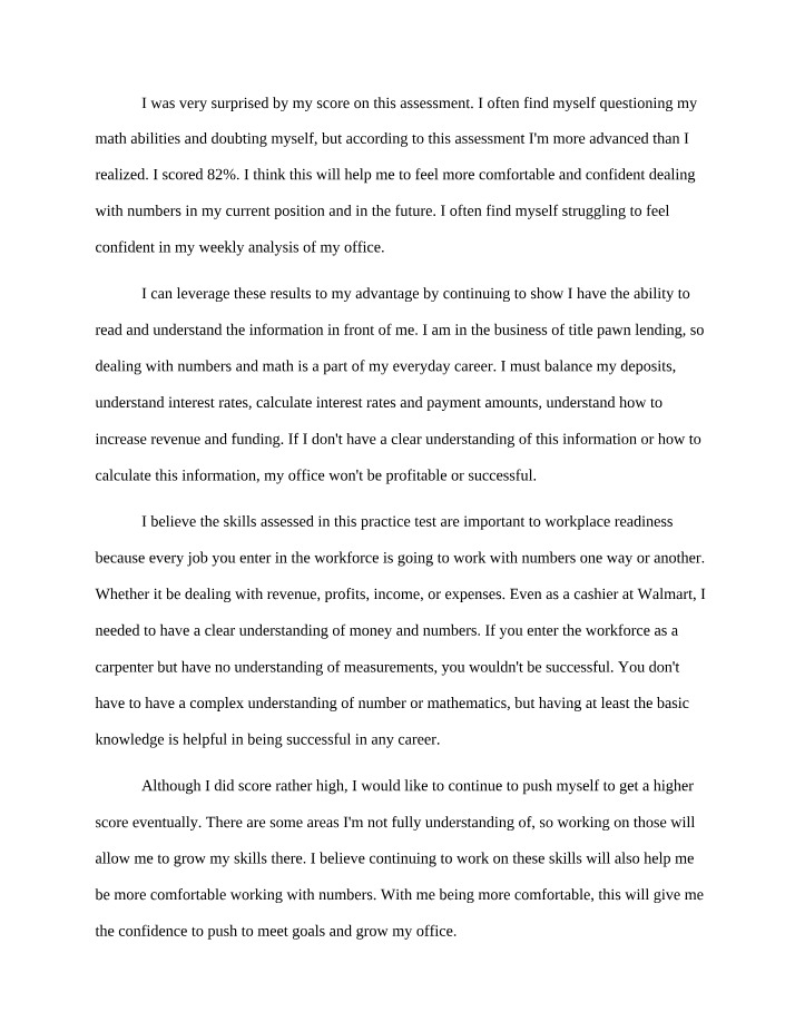 Assessment Reflection - Improving Math for Workplace Success