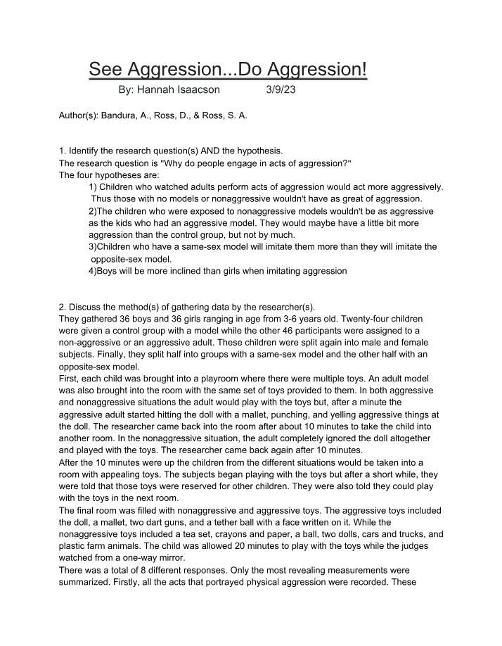 Aggression Study