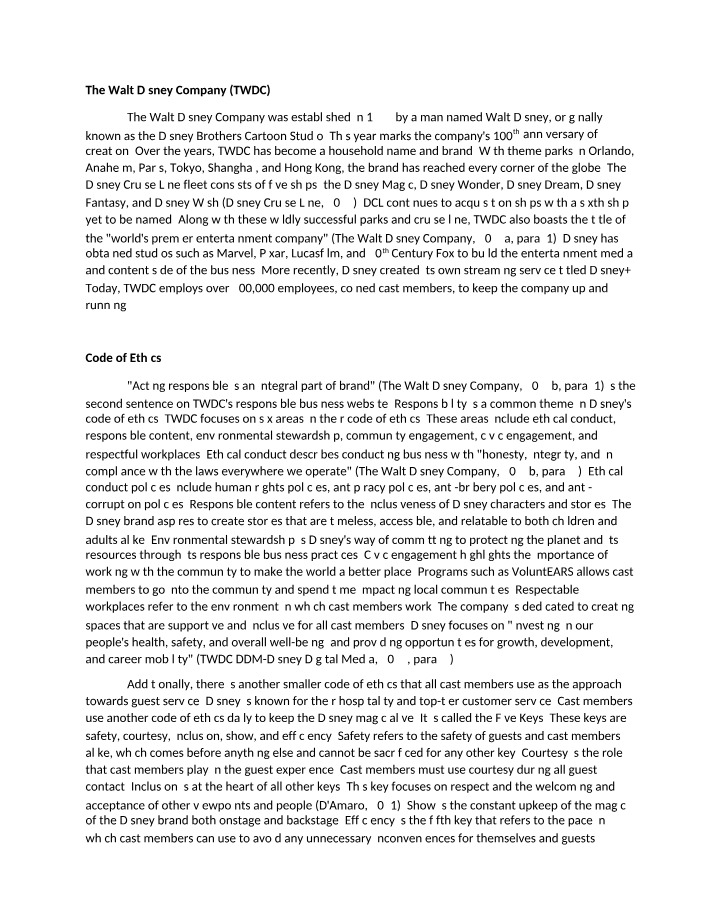 The Walt Disney Company - Code of Ethics and a Legacy of Responsibility