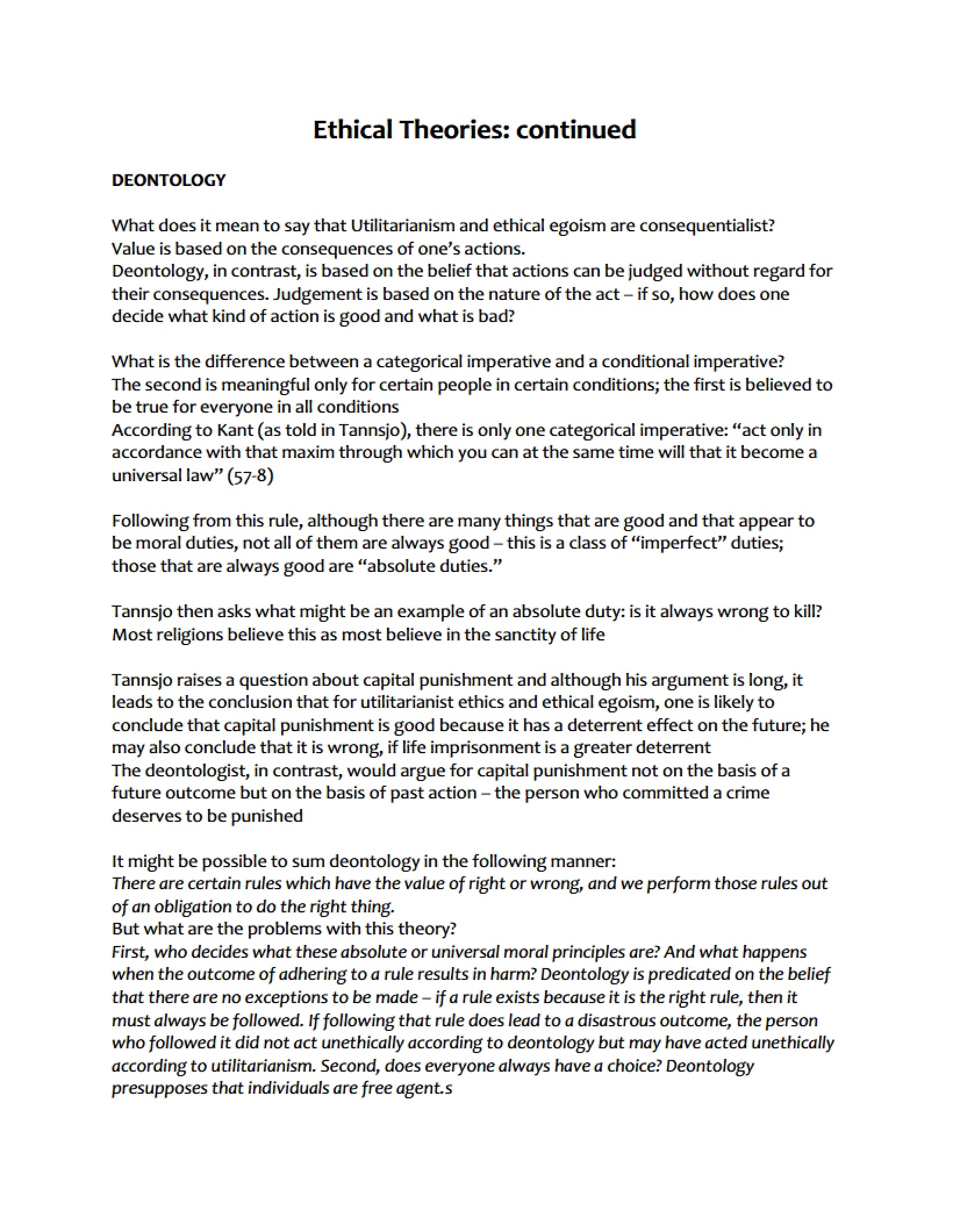 Continuation of Ethical Theories