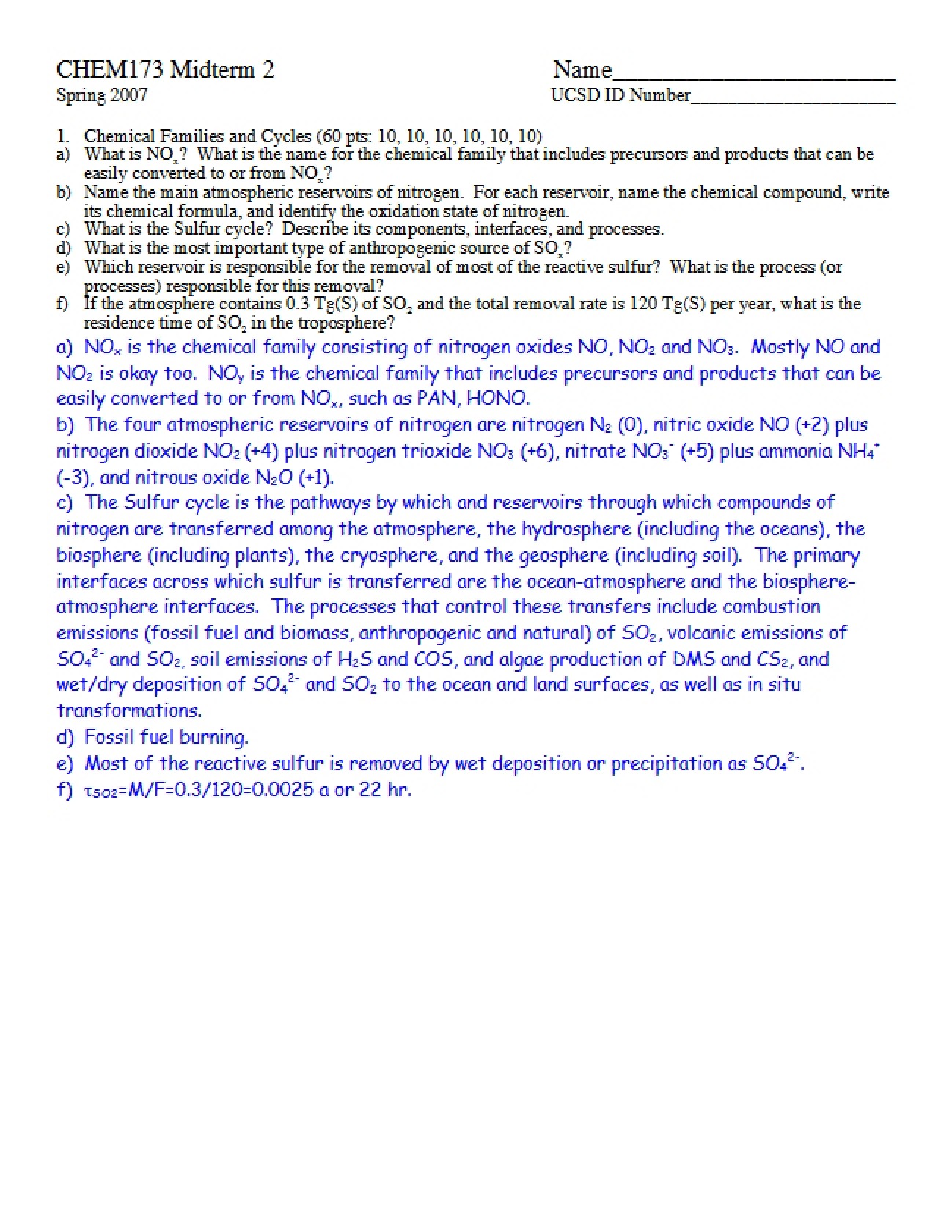Atmospheric Chemistry Second Midterm