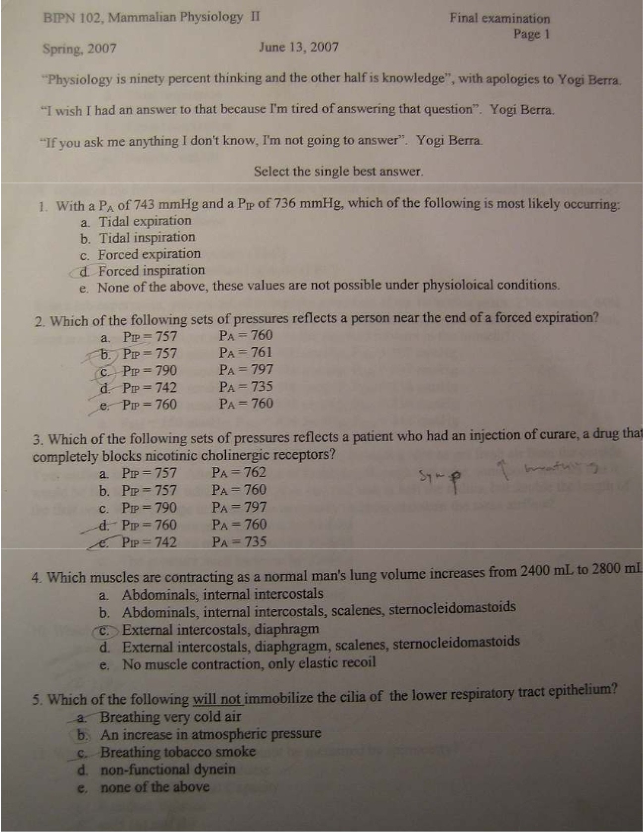 Final Examination Solutions Spring 2007