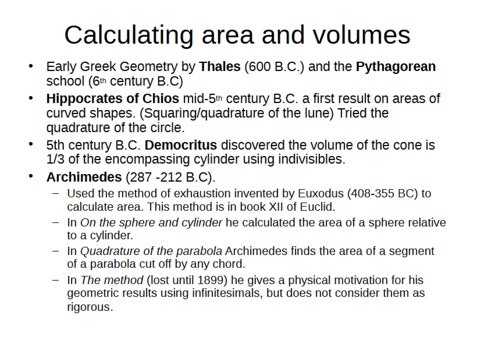Volume and Area Calculations