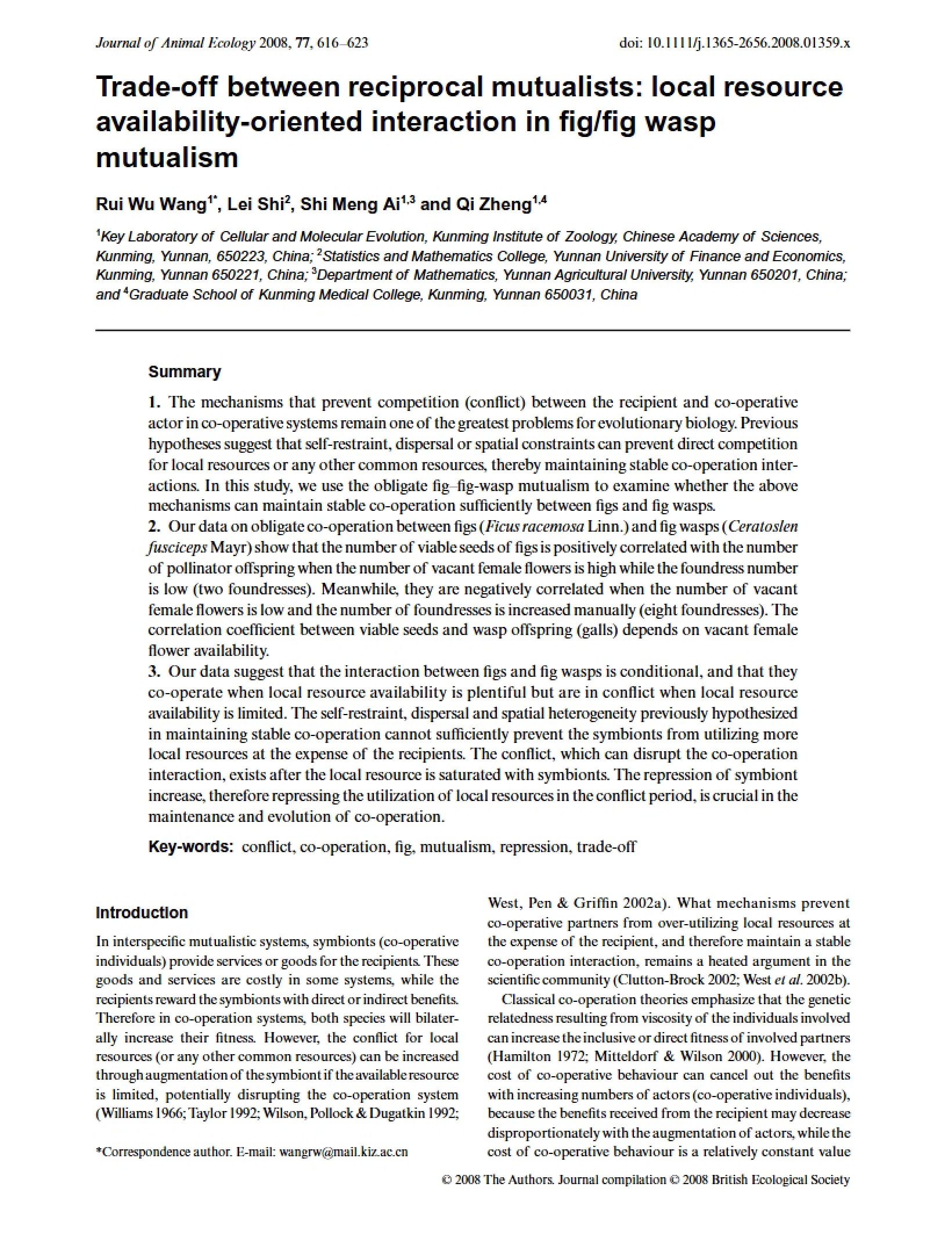 Reciprocal Mutualists Trade-off