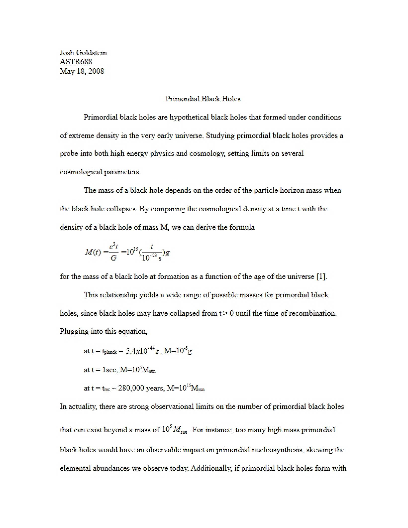 Black Holes Primordial