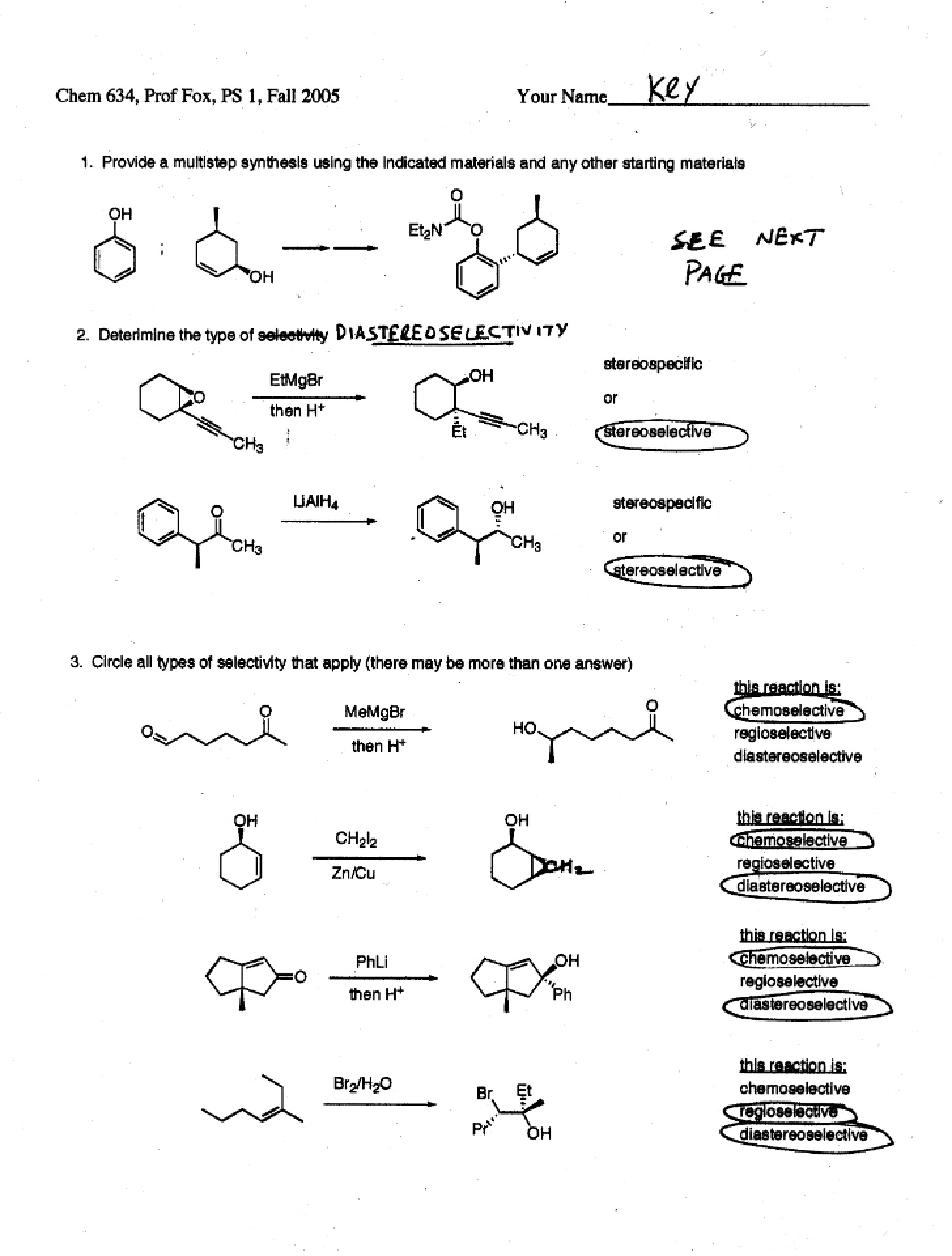 Answer Key CHEM 634 Exam