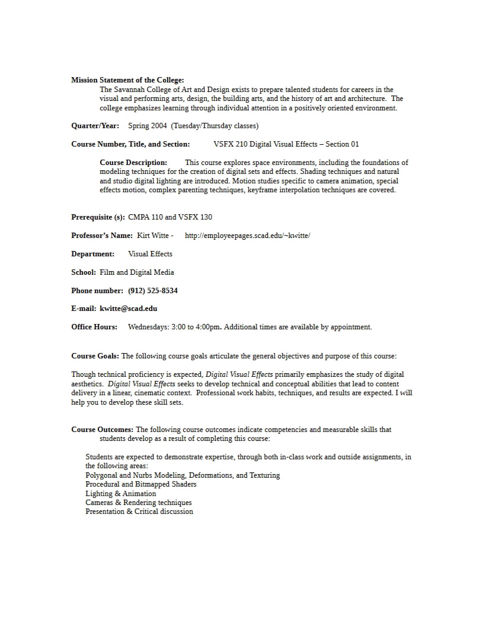 Digital Visual Effects Curriculum