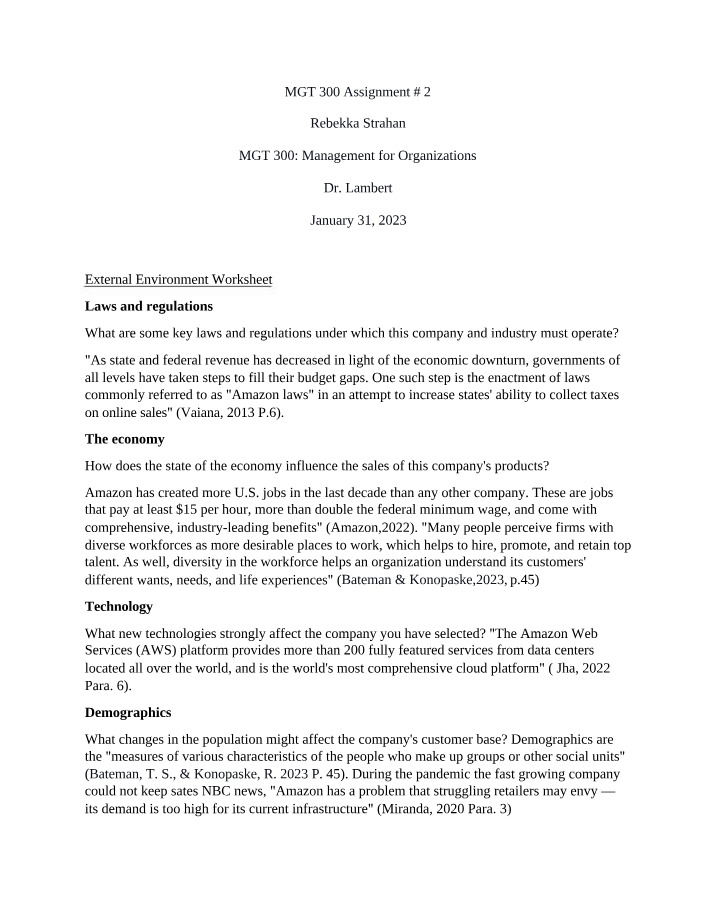 Worksheet on the External Environment