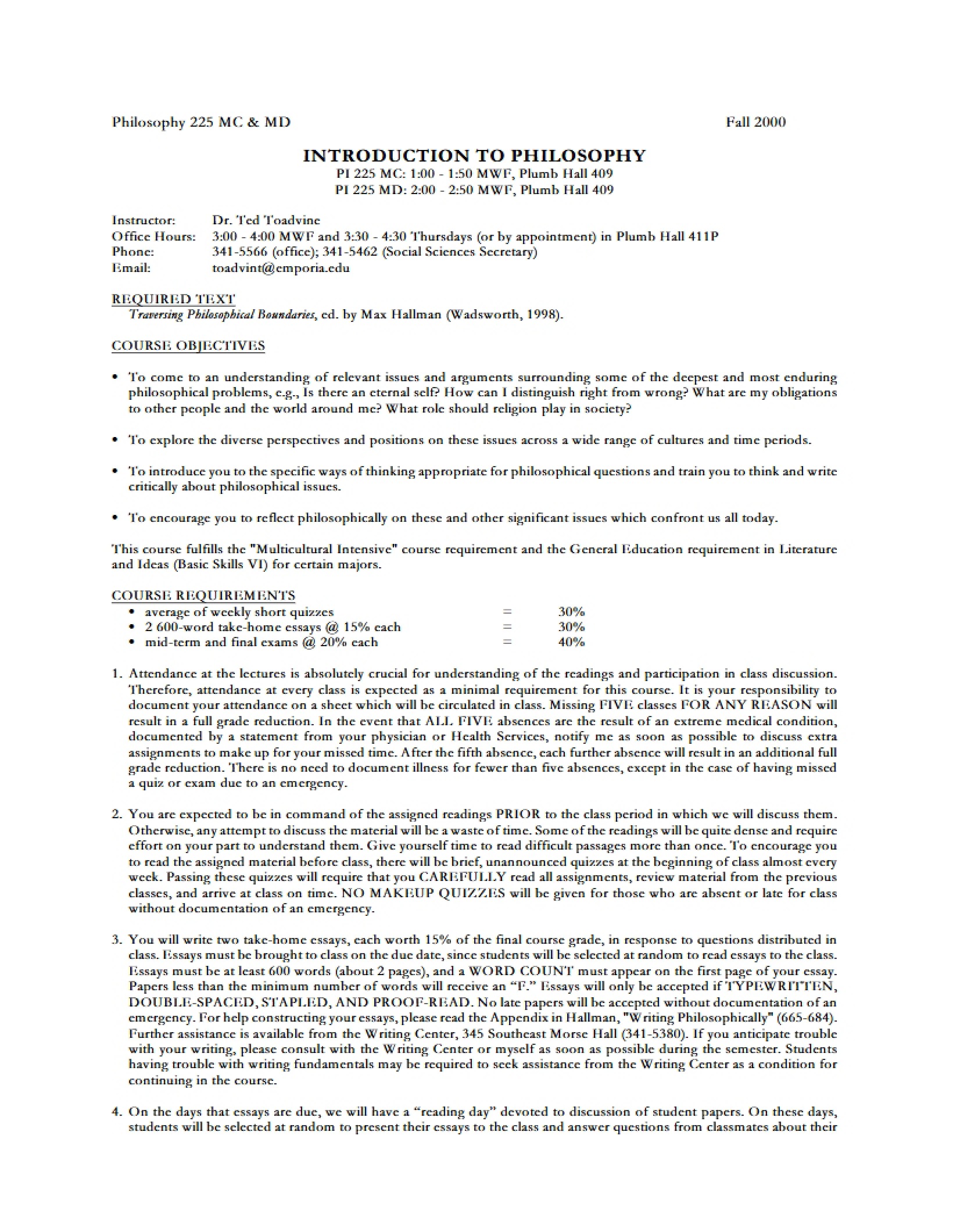 Syllabus for Phil Intro
