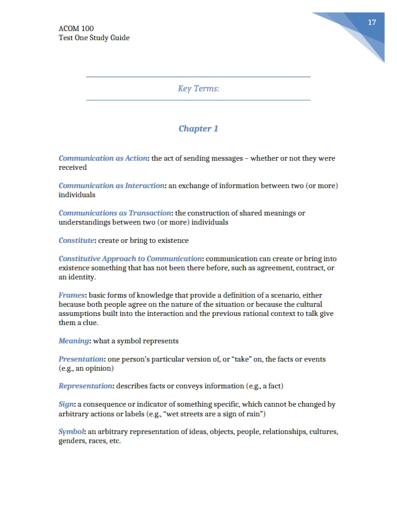 Communication Chapter One