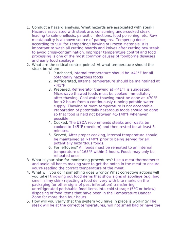 Food Safety Hazards and Critical Control Points