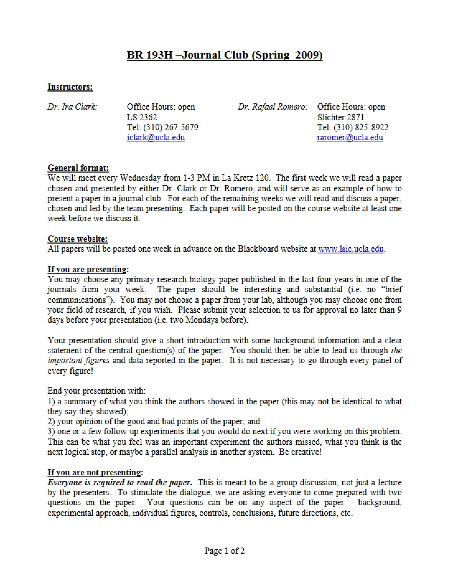 Syllabus BMDRES 193H (Spring 09)