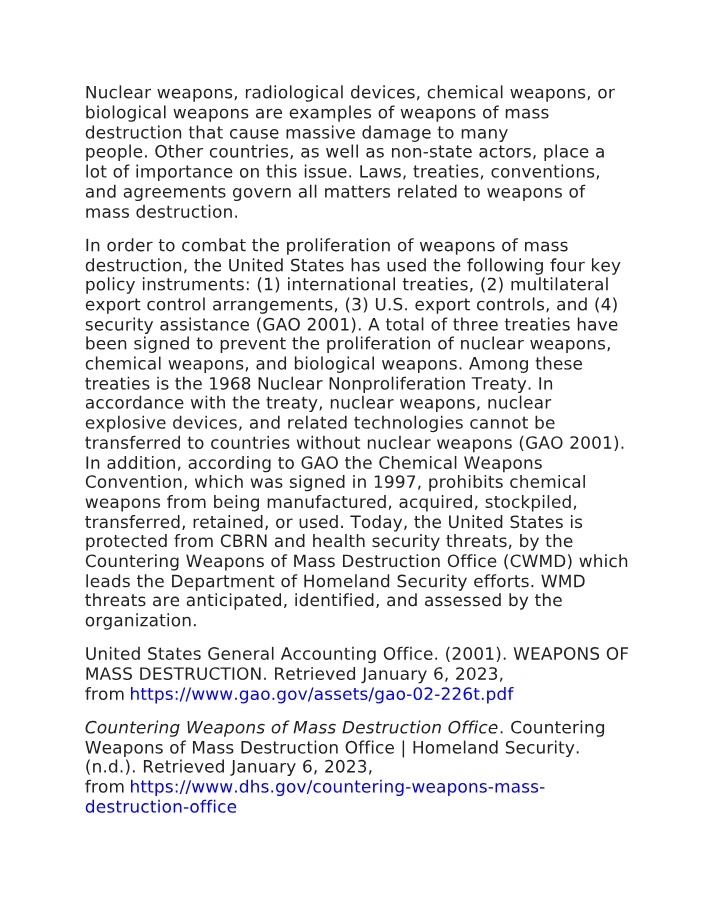 WMD Proliferation, US Policy, and Treaties