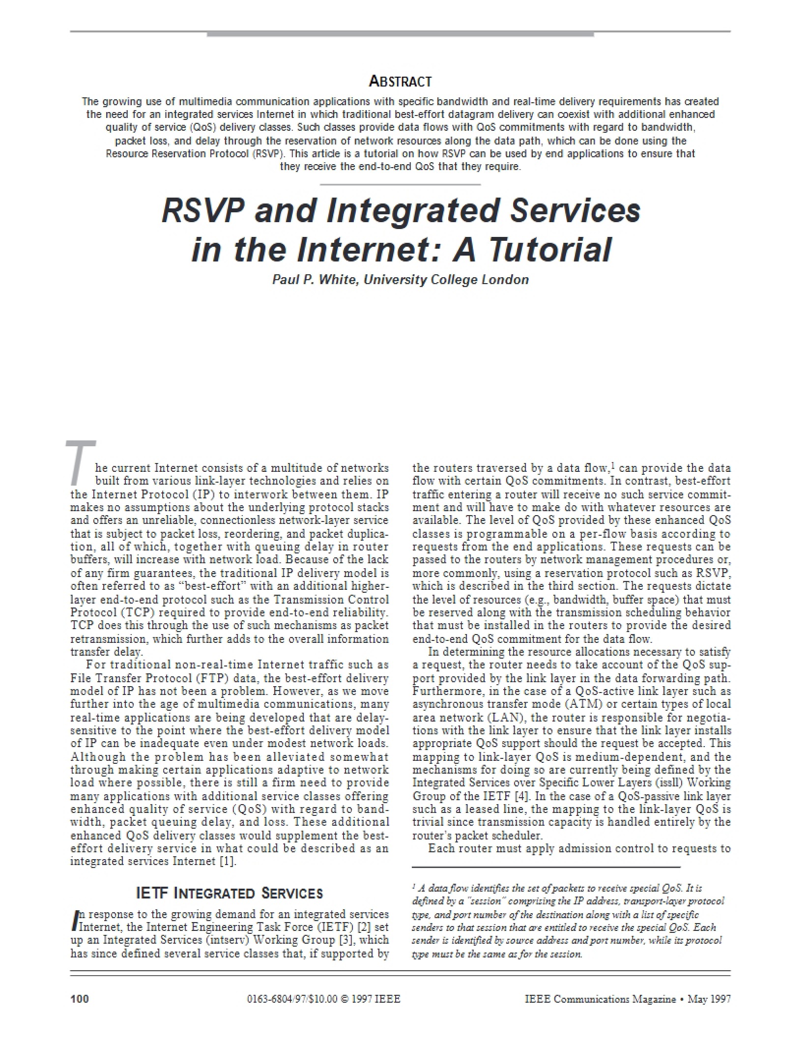 Internet Integrated Services and RSVP
