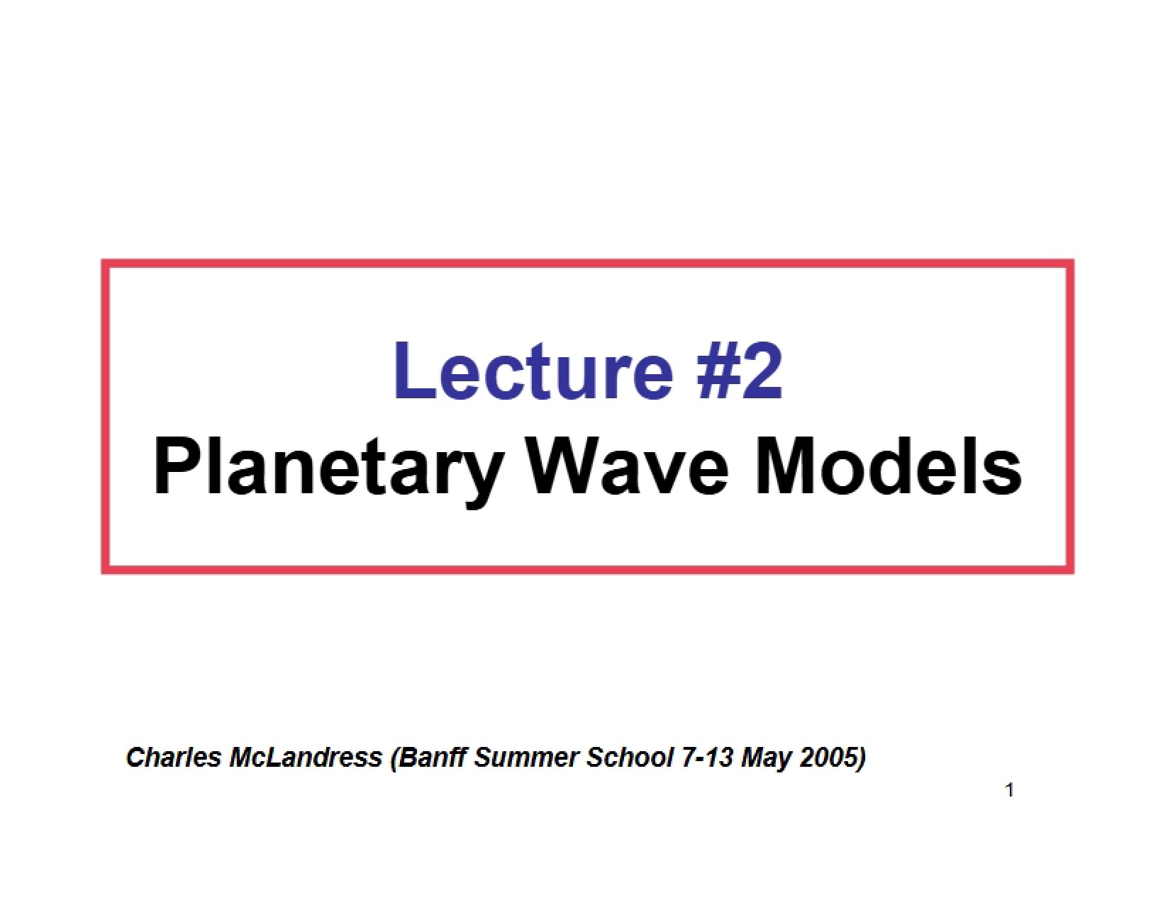 Models of Planetary Waves