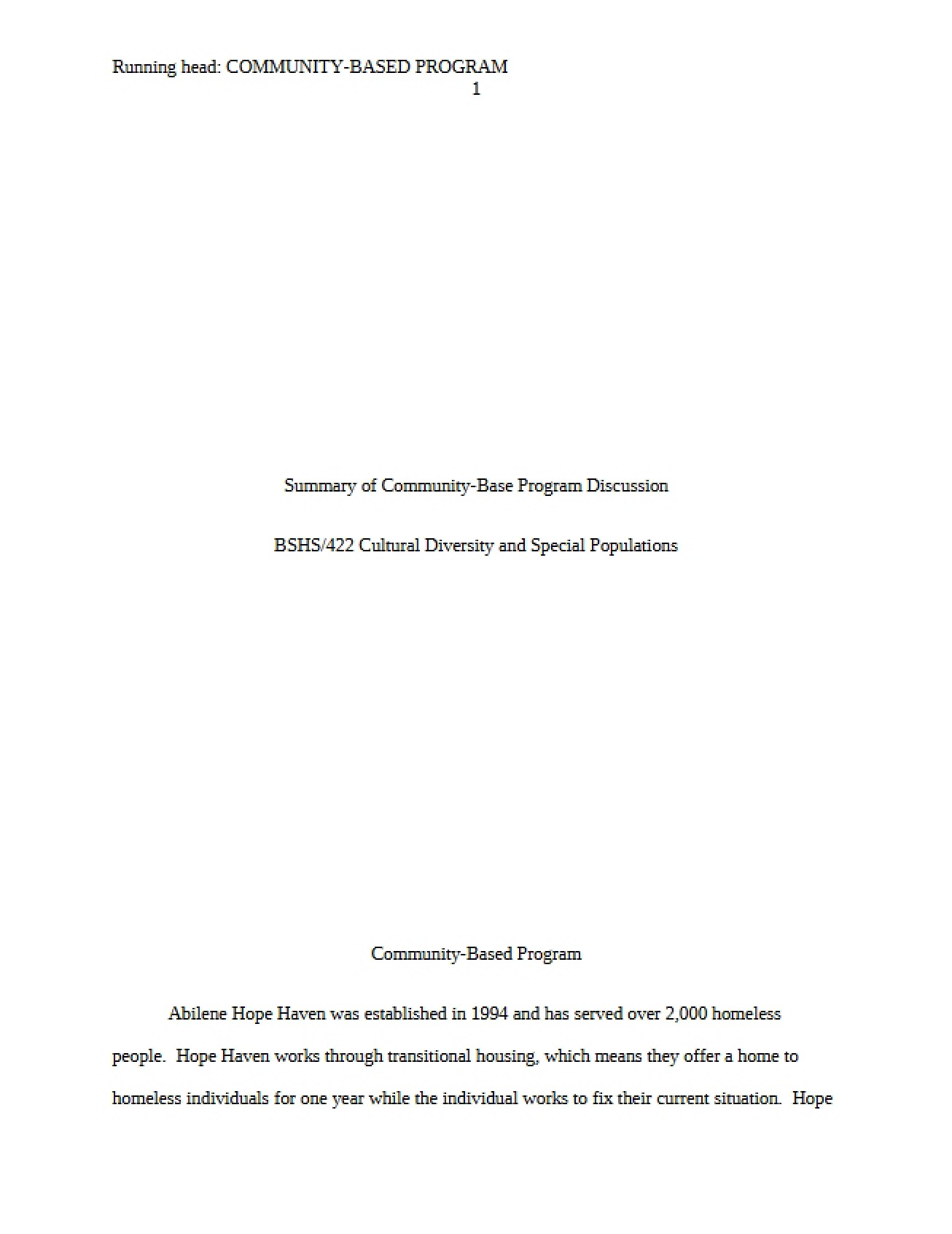 Summary of Discussion on Community-Based Programs